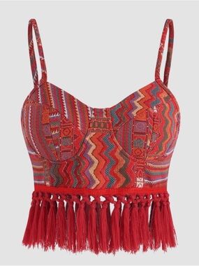 Cider Red Multicolor Crochet Fringe Bustier Camisole